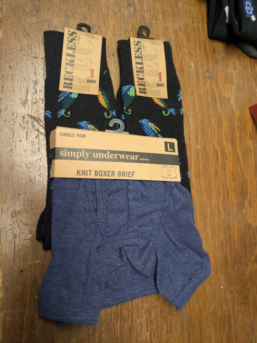 3Pk Father Fisherman, 2 Fishing Lure Dress Socks, Lg Solid Boxer Briefs New